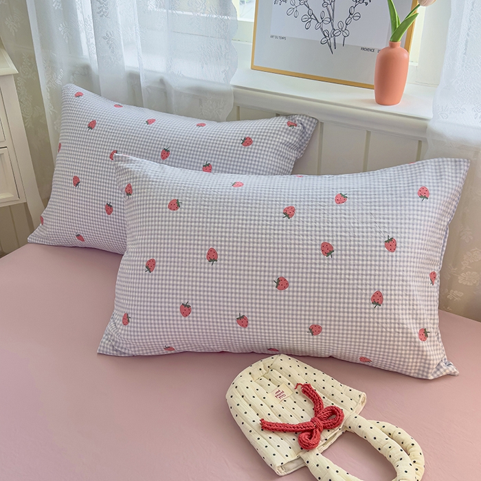 好亿来家纺 2025新款加厚A类云感双层纱单品枕套 枕套单件 草莓啵啵-灰