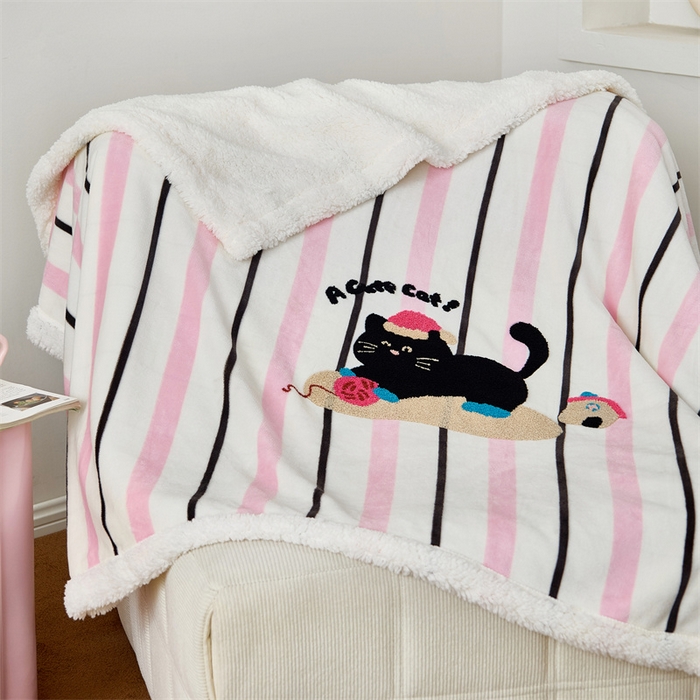 91家纺网 家纺一手货源 找家纺 呗旺鹿 2025新款高克重羊羔绒牛奶绒毛巾绣双层毯 Cat