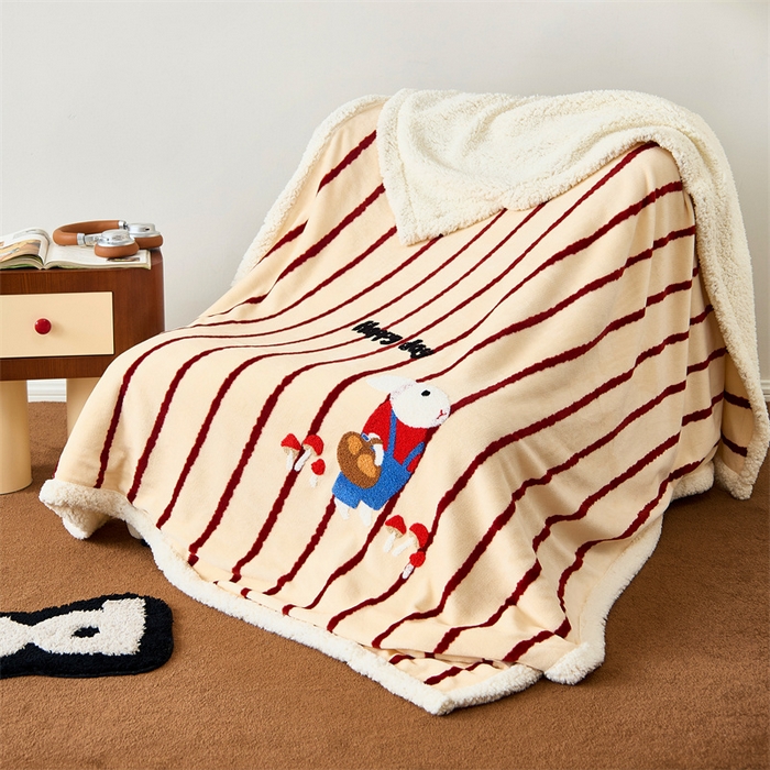 91家纺网 家纺一手货源 找家纺 呗旺鹿 2025新款高克重羊羔绒牛奶绒毛巾绣双层毯 兔子