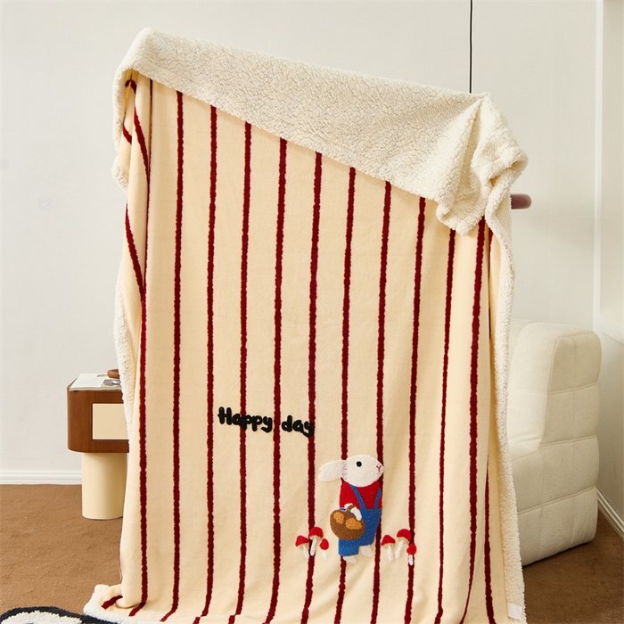 91家纺网 家纺一手货源 找家纺 呗旺鹿 2025新款高克重羊羔绒牛奶绒毛巾绣双层毯 兔子