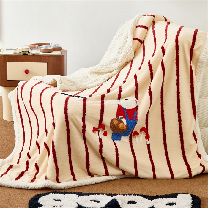 91家纺网 家纺一手货源 找家纺 呗旺鹿 2025新款高克重羊羔绒牛奶绒毛巾绣双层毯 兔子