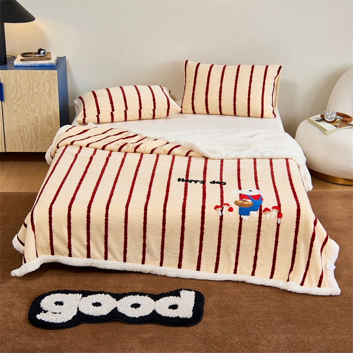 91家纺网 家纺一手货源 找家纺 呗旺鹿 2025新款高克重羊羔绒牛奶绒毛巾绣双层毯 兔子