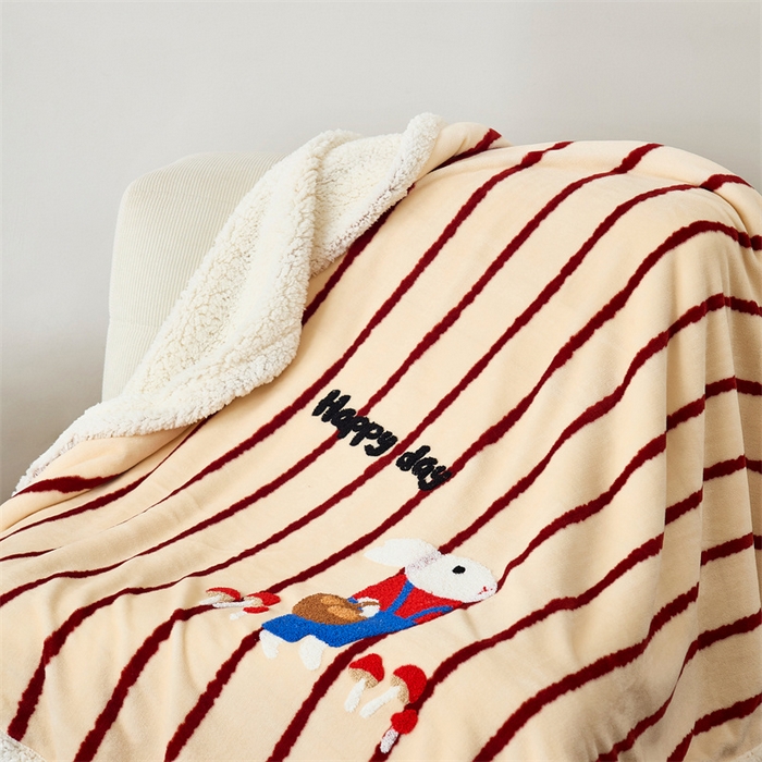 91家纺网 家纺一手货源 找家纺 呗旺鹿 2025新款高克重羊羔绒牛奶绒毛巾绣双层毯 兔子