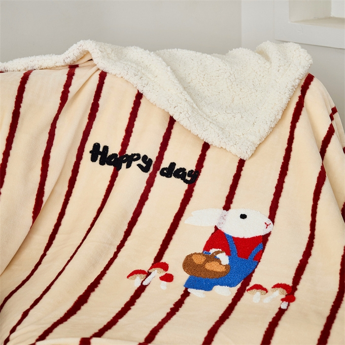 91家纺网 家纺一手货源 找家纺 呗旺鹿 2025新款高克重羊羔绒牛奶绒毛巾绣双层毯 兔子