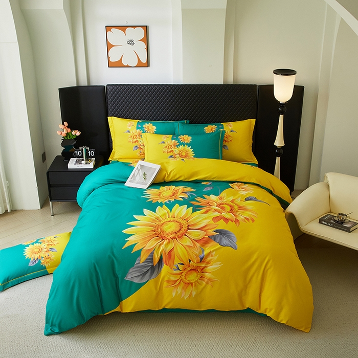 91家纺网 家纺一手货源 找家纺 金纱玉纺 2025年新款秋冬全棉印花四件套 日光序章-绿