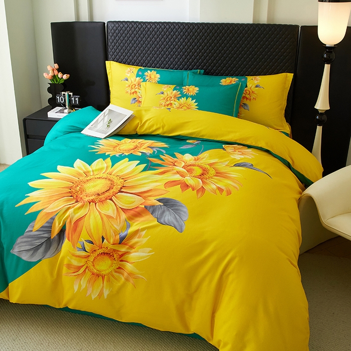 91家纺网 家纺一手货源 找家纺 金纱玉纺 2025年新款秋冬全棉印花四件套 日光序章-绿