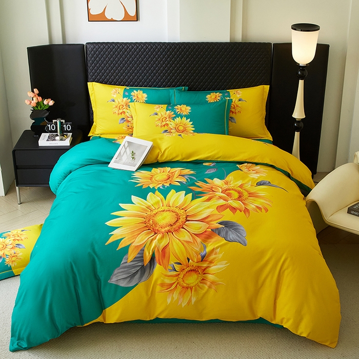 91家纺网 家纺一手货源 找家纺 金纱玉纺 2025年新款秋冬全棉印花四件套 日光序章-绿