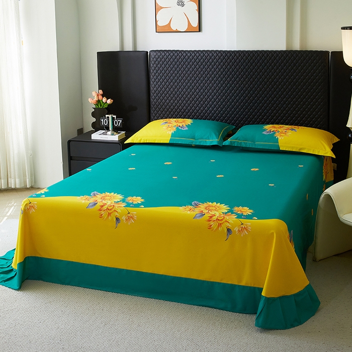 91家纺网 家纺一手货源 找家纺 金纱玉纺 2025年新款秋冬全棉印花四件套 日光序章-绿