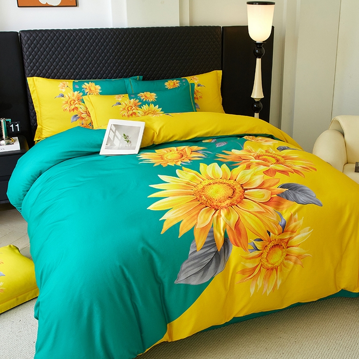 91家纺网 家纺一手货源 找家纺 金纱玉纺 2025年新款秋冬全棉印花四件套 日光序章-绿