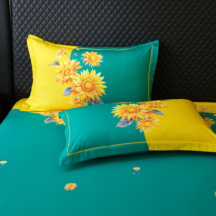 91家纺网 家纺一手货源 找家纺 金纱玉纺 2025年新款秋冬全棉印花四件套 日光序章-绿