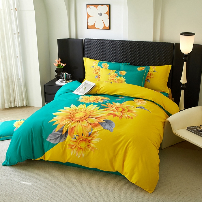 91家纺网 家纺一手货源 找家纺 金纱玉纺 2025年新款秋冬全棉印花四件套 日光序章-绿