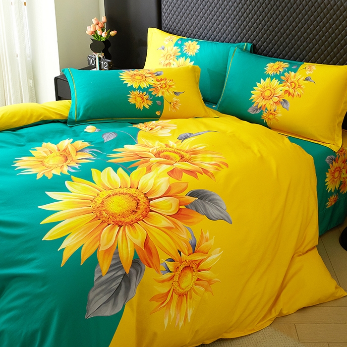 91家纺网 家纺一手货源 找家纺 金纱玉纺 2025年新款秋冬全棉印花四件套 日光序章-绿