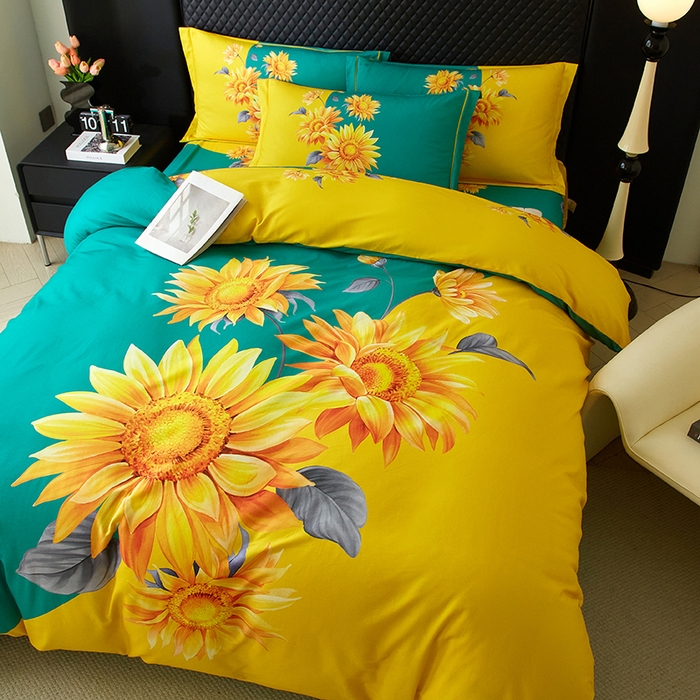 91家纺网 家纺一手货源 找家纺 金纱玉纺 2025年新款秋冬全棉印花四件套 日光序章-绿