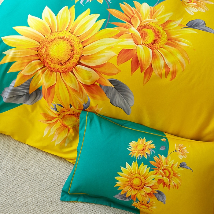 91家纺网 家纺一手货源 找家纺 金纱玉纺 2025年新款秋冬全棉印花四件套 日光序章-绿