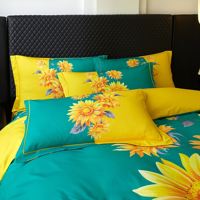 91家纺网 家纺一手货源 找家纺 金纱玉纺 2025年新款秋冬全棉印花四件套 日光序章-绿