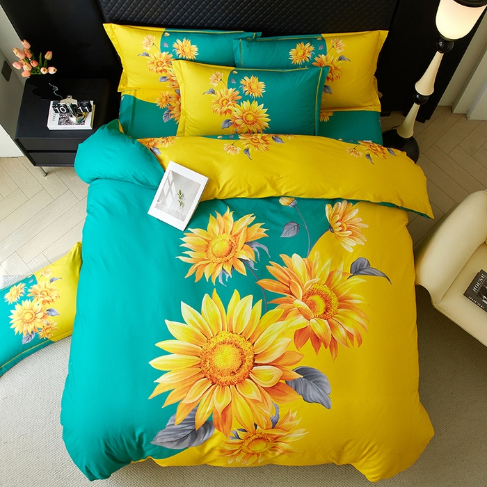 91家纺网 家纺一手货源 找家纺 金纱玉纺 2025年新款秋冬全棉印花四件套 日光序章-绿