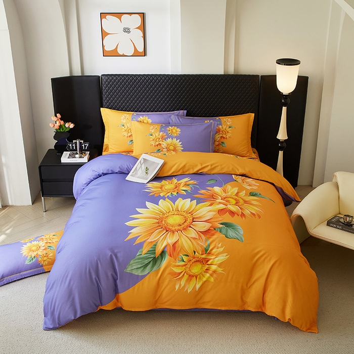 91家纺网 家纺一手货源 找家纺 金纱玉纺 2025年新款秋冬全棉印花四件套 日光序章-紫