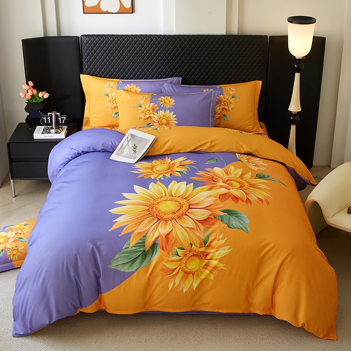 91家纺网 家纺一手货源 找家纺 金纱玉纺 2025年新款秋冬全棉印花四件套 日光序章-紫