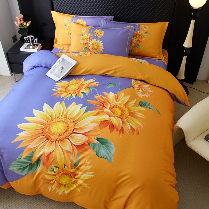 91家纺网 家纺一手货源 找家纺 金纱玉纺 2025年新款秋冬全棉印花四件套 日光序章-紫