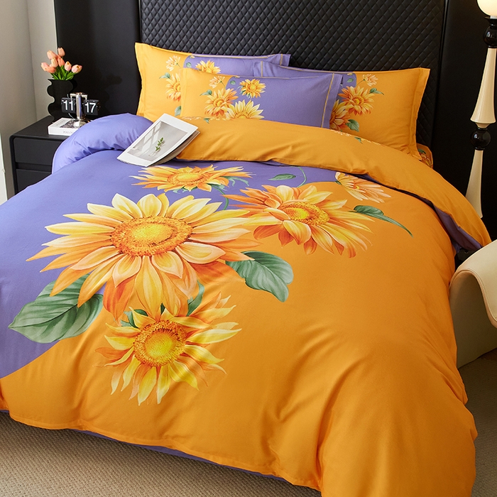 91家纺网 家纺一手货源 找家纺 金纱玉纺 2025年新款秋冬全棉印花四件套 日光序章-紫