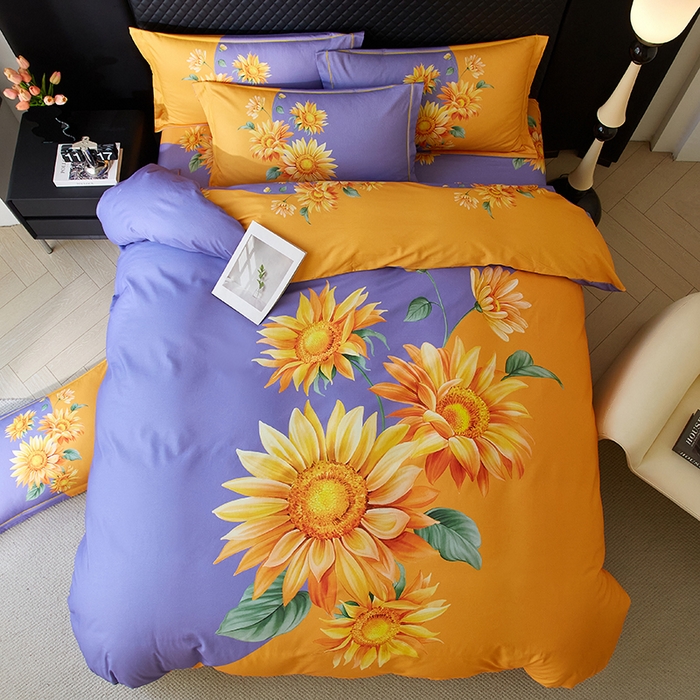 91家纺网 家纺一手货源 找家纺 金纱玉纺 2025年新款秋冬全棉印花四件套 日光序章-紫