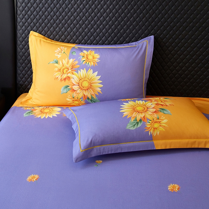 91家纺网 家纺一手货源 找家纺 金纱玉纺 2025年新款秋冬全棉印花四件套 日光序章-紫