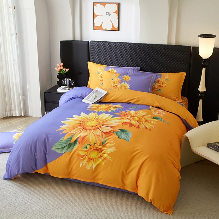 91家纺网 家纺一手货源 找家纺 金纱玉纺 2025年新款秋冬全棉印花四件套 日光序章-紫