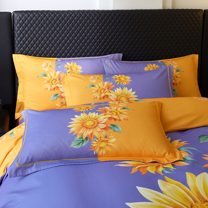 91家纺网 家纺一手货源 找家纺 金纱玉纺 2025年新款秋冬全棉印花四件套 日光序章-紫