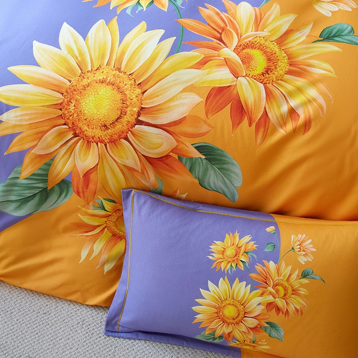 91家纺网 家纺一手货源 找家纺 金纱玉纺 2025年新款秋冬全棉印花四件套 日光序章-紫