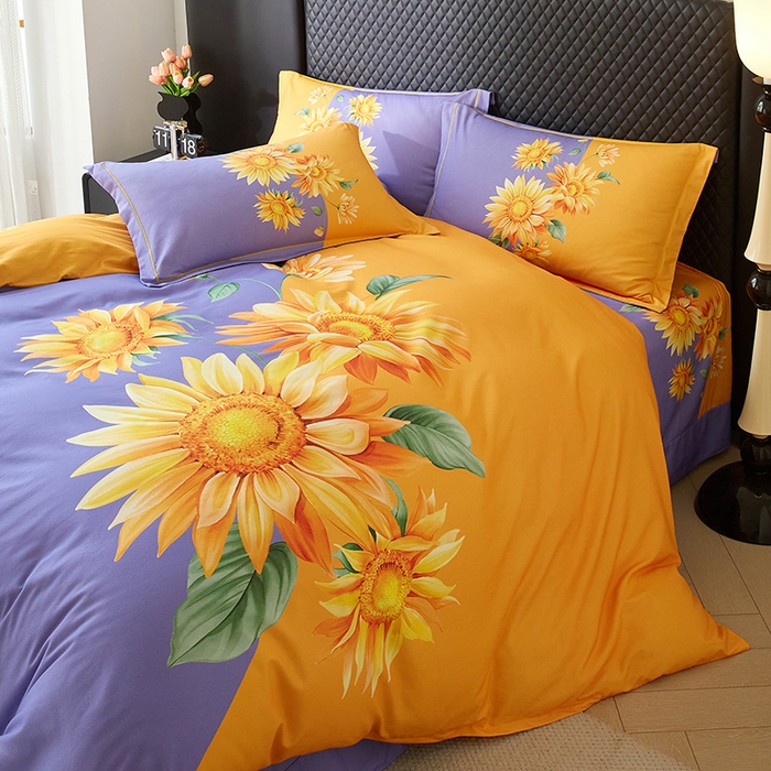 91家纺网 家纺一手货源 找家纺 金纱玉纺 2025年新款秋冬全棉印花四件套 日光序章-紫