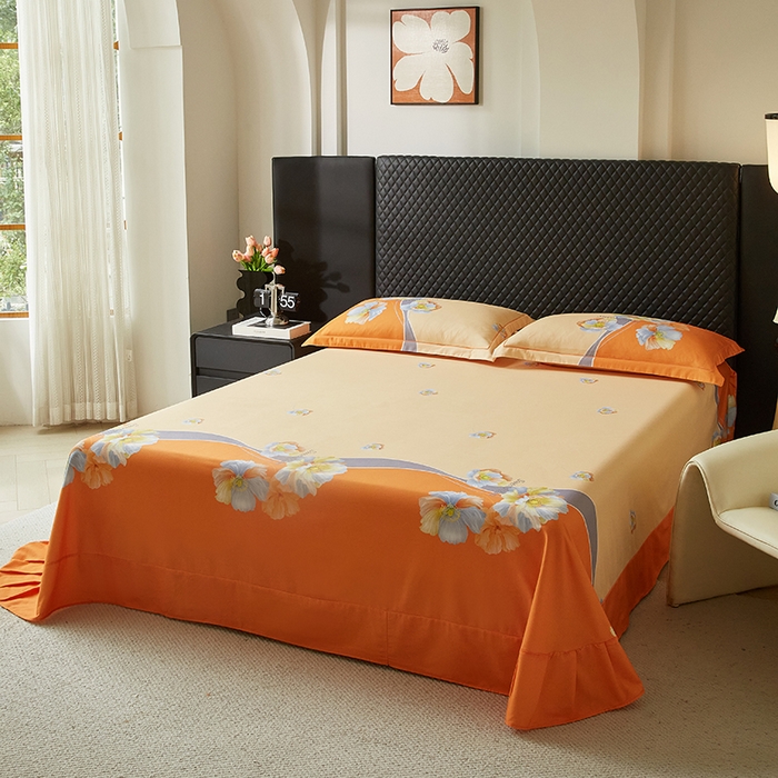 91家纺网 家纺一手货源 找家纺 金纱玉纺 2025年新款秋冬全棉印花四件套 思逸绽放-灰