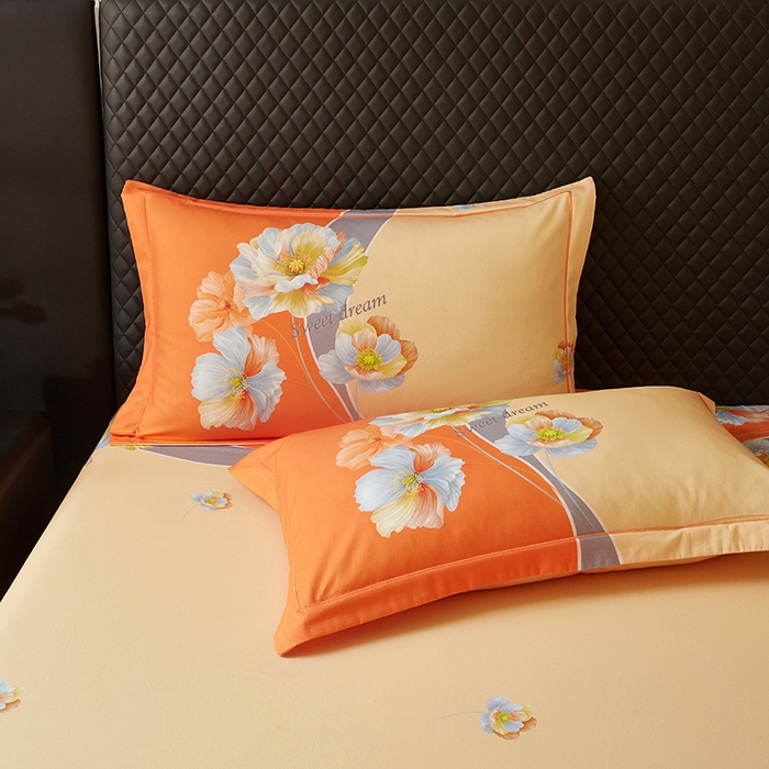 91家纺网 家纺一手货源 找家纺 金纱玉纺 2025年新款秋冬全棉印花四件套 思逸绽放-灰