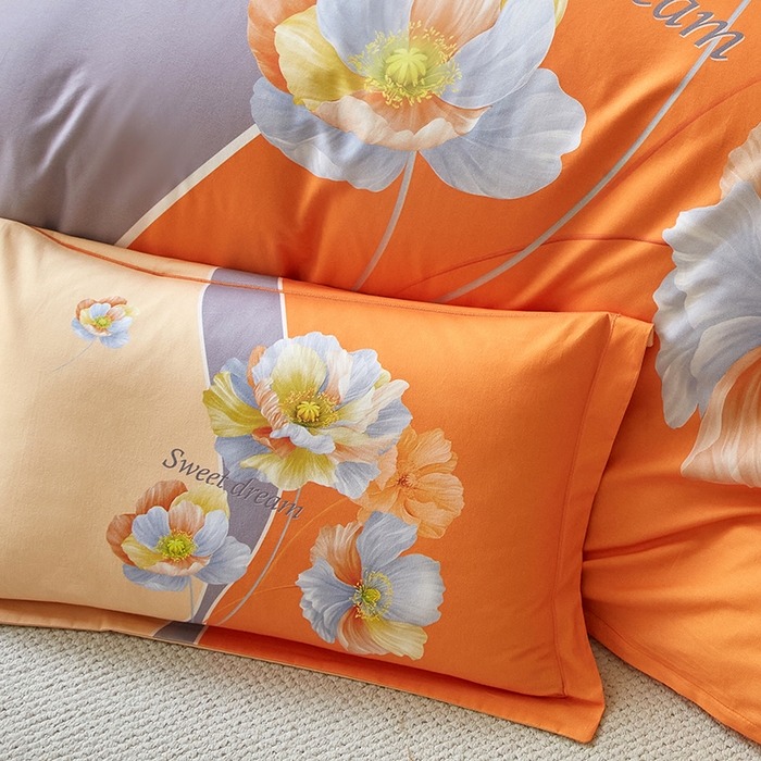 91家纺网 家纺一手货源 找家纺 金纱玉纺 2025年新款秋冬全棉印花四件套 思逸绽放-灰