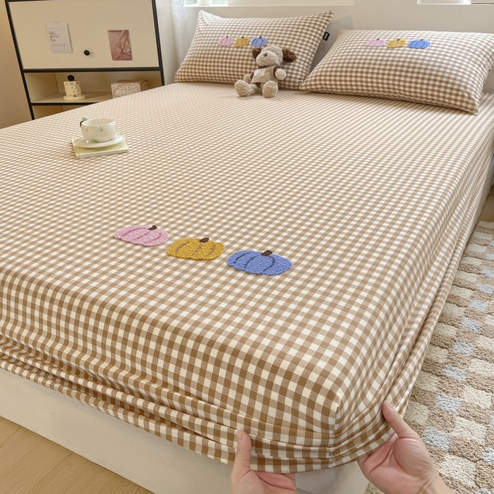 91家纺网 家纺一手货源 找家纺 卡姿家纺 2025春夏色织水洗棉单品床笠 水洗棉床笠-卡其格