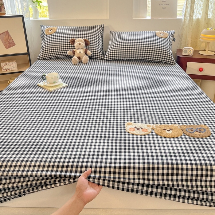 91家纺网 家纺一手货源 找家纺 卡姿家纺 2025春夏色织水洗棉单品床笠 水洗棉床笠-黑白格