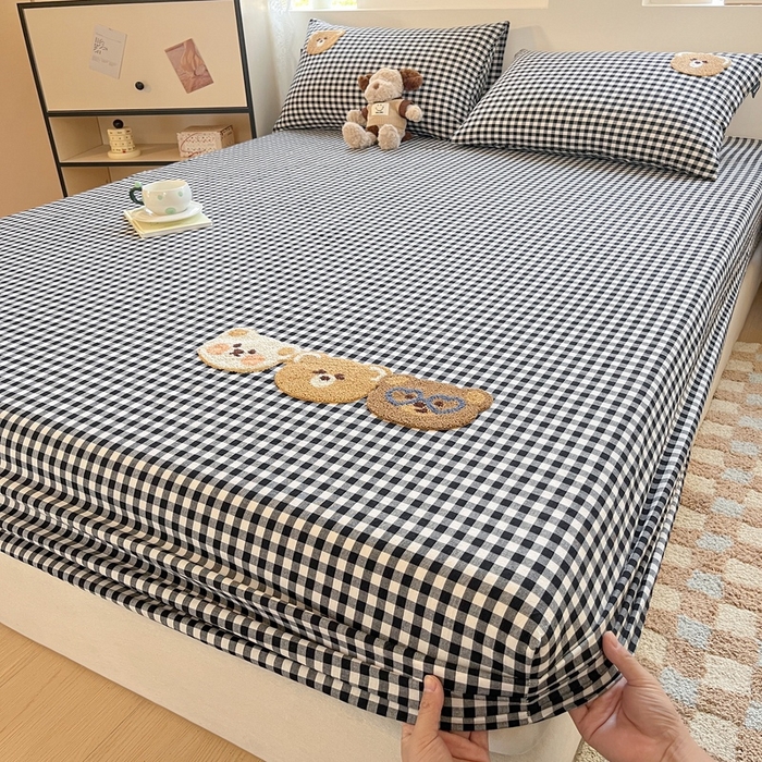 91家纺网 家纺一手货源 找家纺 卡姿家纺 2025春夏色织水洗棉单品床笠 水洗棉床笠-黑白格