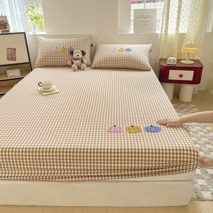 91家纺网 家纺一手货源 找家纺 卡姿家纺 2025春夏色织水洗棉单品床笠 水洗棉床笠-卡其格