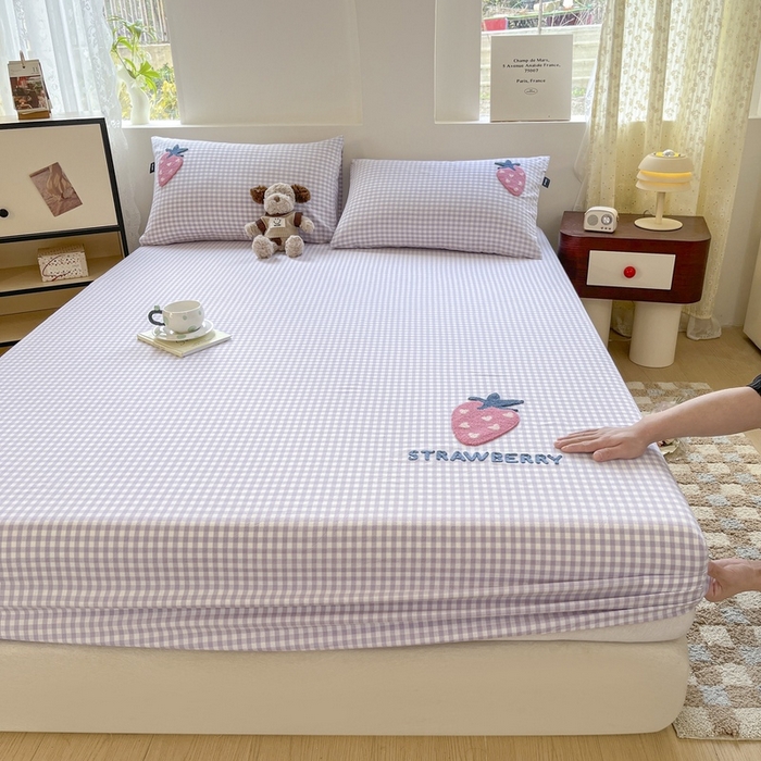 91家纺网 家纺一手货源 找家纺 卡姿家纺 2025春夏色织水洗棉单品床笠 水洗棉床笠-紫小格