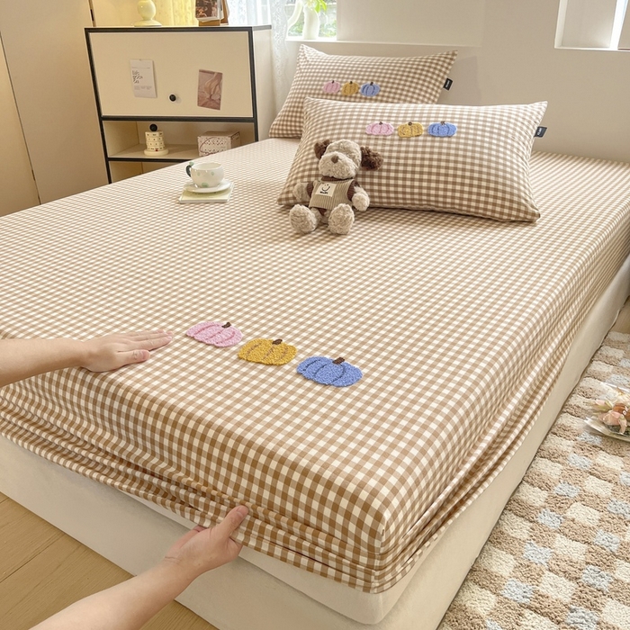 91家纺网 家纺一手货源 找家纺 卡姿家纺 2025春夏色织水洗棉单品床笠 水洗棉床笠-卡其格