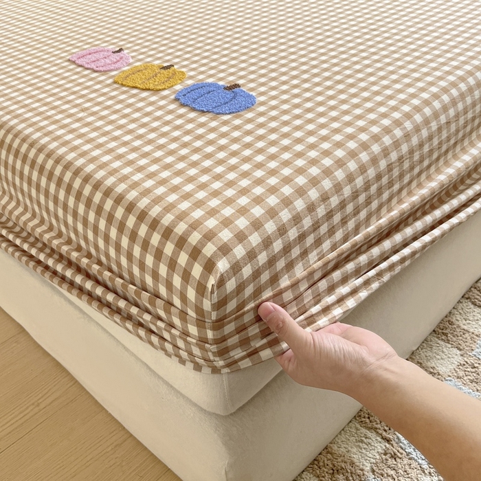 91家纺网 家纺一手货源 找家纺 卡姿家纺 2025春夏色织水洗棉单品床笠 水洗棉床笠-卡其格