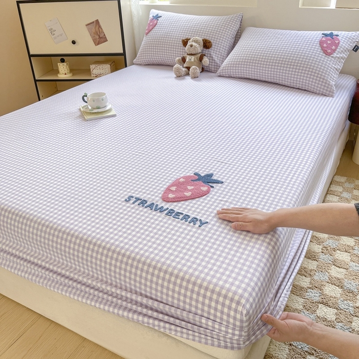 卡姿家纺 2025春夏色织水洗棉单品床笠 水洗棉床笠-紫小格