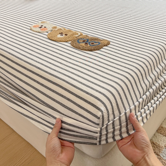 91家纺网 家纺一手货源 找家纺 卡姿家纺 2025春夏色织水洗棉单品床笠 水洗棉床笠-黑白条纹