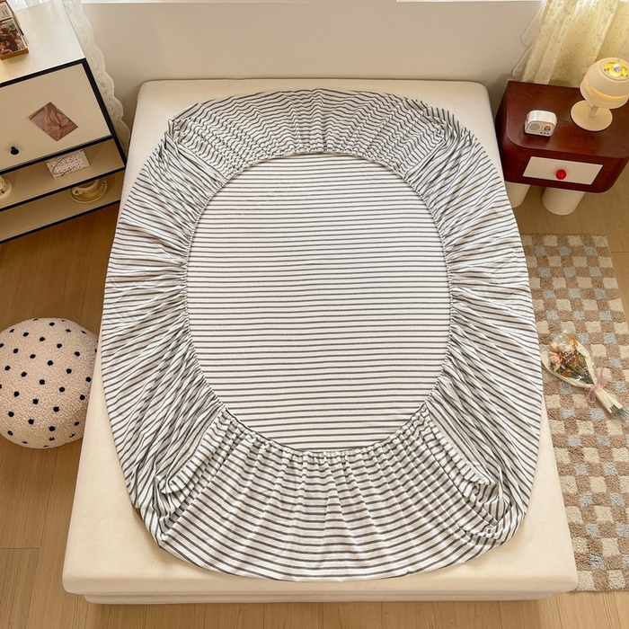 91家纺网 家纺一手货源 找家纺 卡姿家纺 2025春夏色织水洗棉单品床笠 水洗棉床笠-黑白条纹