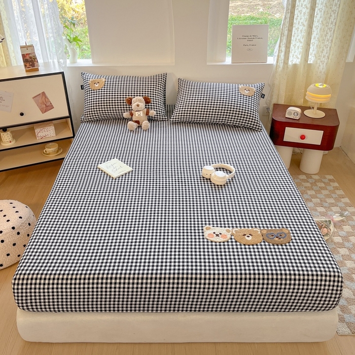 91家纺网 家纺一手货源 找家纺 卡姿家纺 2025春夏色织水洗棉单品床笠 水洗棉床笠-黑白格