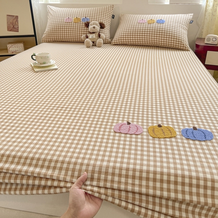 91家纺网 家纺一手货源 找家纺 卡姿家纺 2025春夏色织水洗棉单品床笠 水洗棉床笠-卡其格