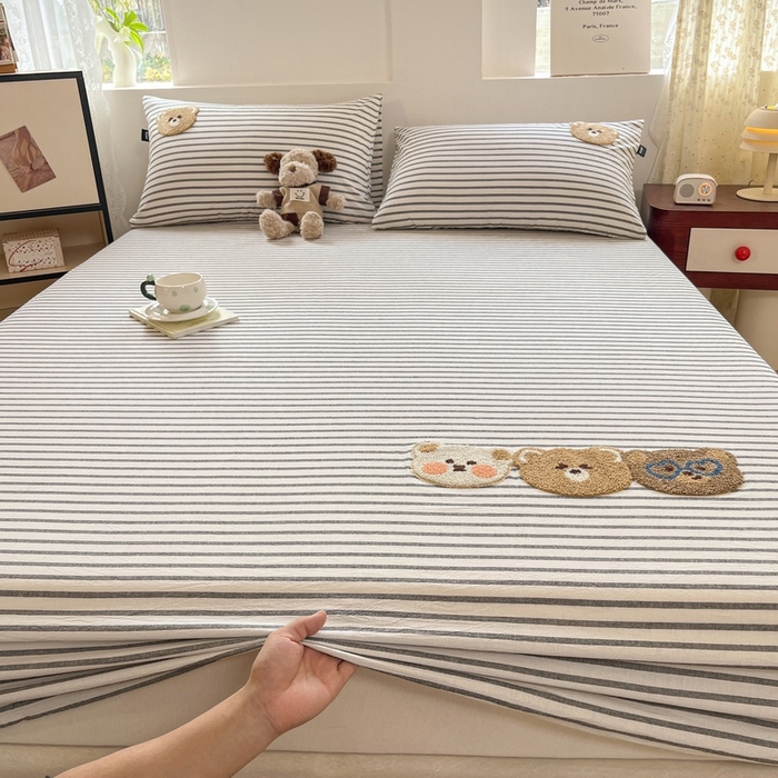 91家纺网 家纺一手货源 找家纺 卡姿家纺 2025春夏色织水洗棉单品床笠 水洗棉床笠-黑白条纹