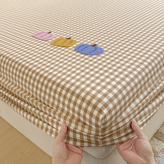 91家纺网 家纺一手货源 找家纺 卡姿家纺 2025春夏色织水洗棉单品床笠 水洗棉床笠-卡其格