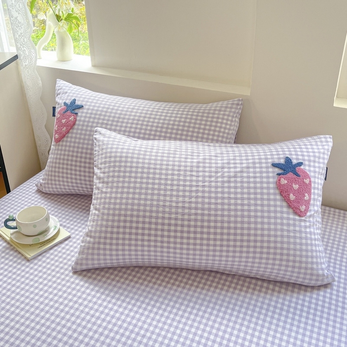 91家纺网 家纺一手货源 找家纺 卡姿家纺 2025春夏色织水洗棉单品床笠 水洗棉床笠-紫小格