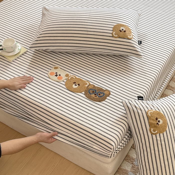 91家纺网 家纺一手货源 找家纺 卡姿家纺 2025春夏色织水洗棉单品床笠 水洗棉床笠-黑白条纹