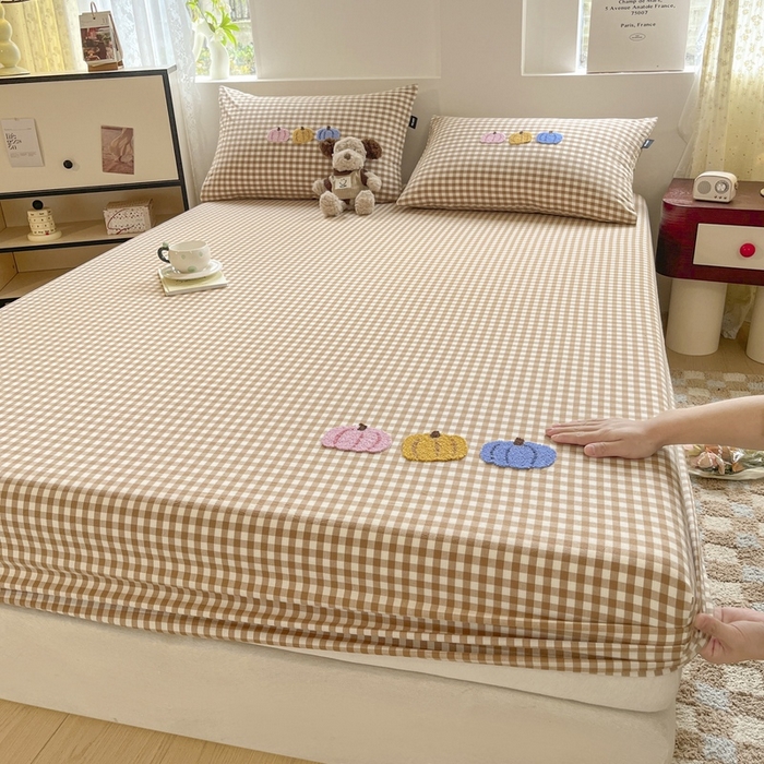 91家纺网 家纺一手货源 找家纺 卡姿家纺 2025春夏色织水洗棉单品床笠 水洗棉床笠-卡其格